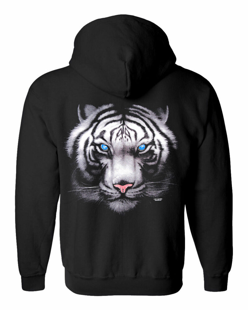 Womens Gildan Full Zip Up Hoodie W White Tiger Blue Eyes Design FREE SHIP