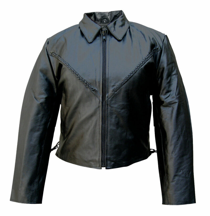 Womens Lambskin Leather Braided Motorcycle Jacket Side Laces, Free Shipping