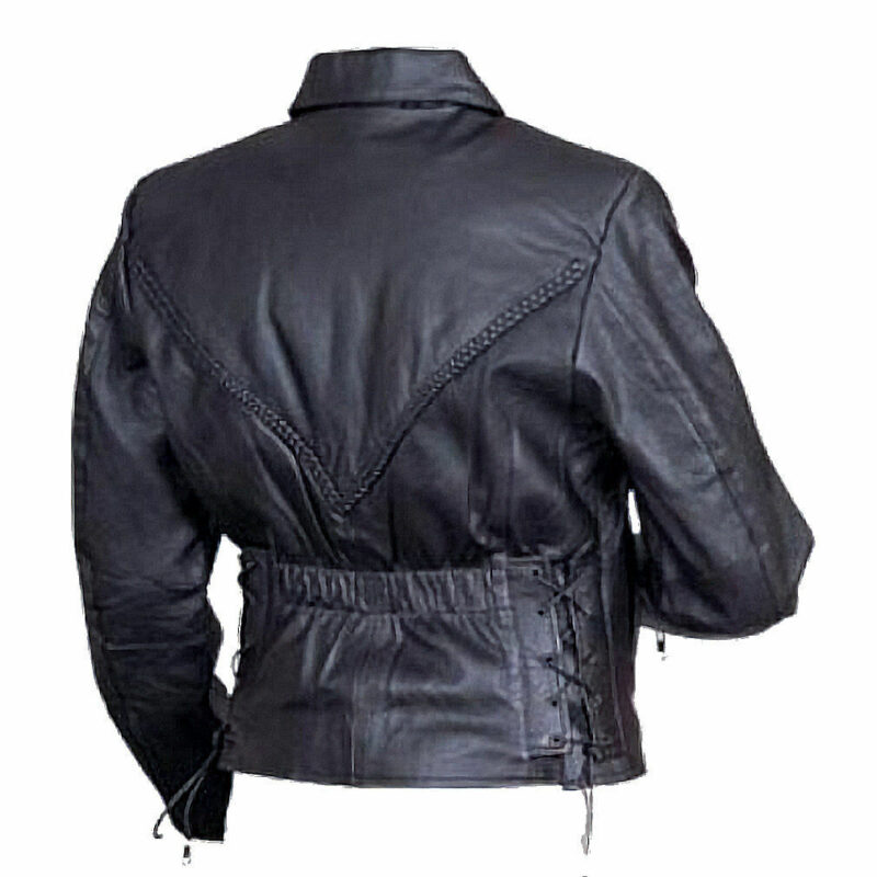 Womens Lambskin Leather Braided Motorcycle Jacket Side Laces, Free Shipping - Image 2