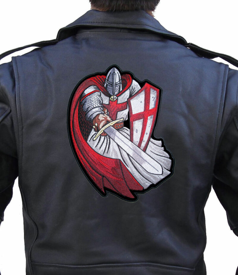 Christian Crusader Templar Knight W Sword Red Embroidered Patch - Image 2