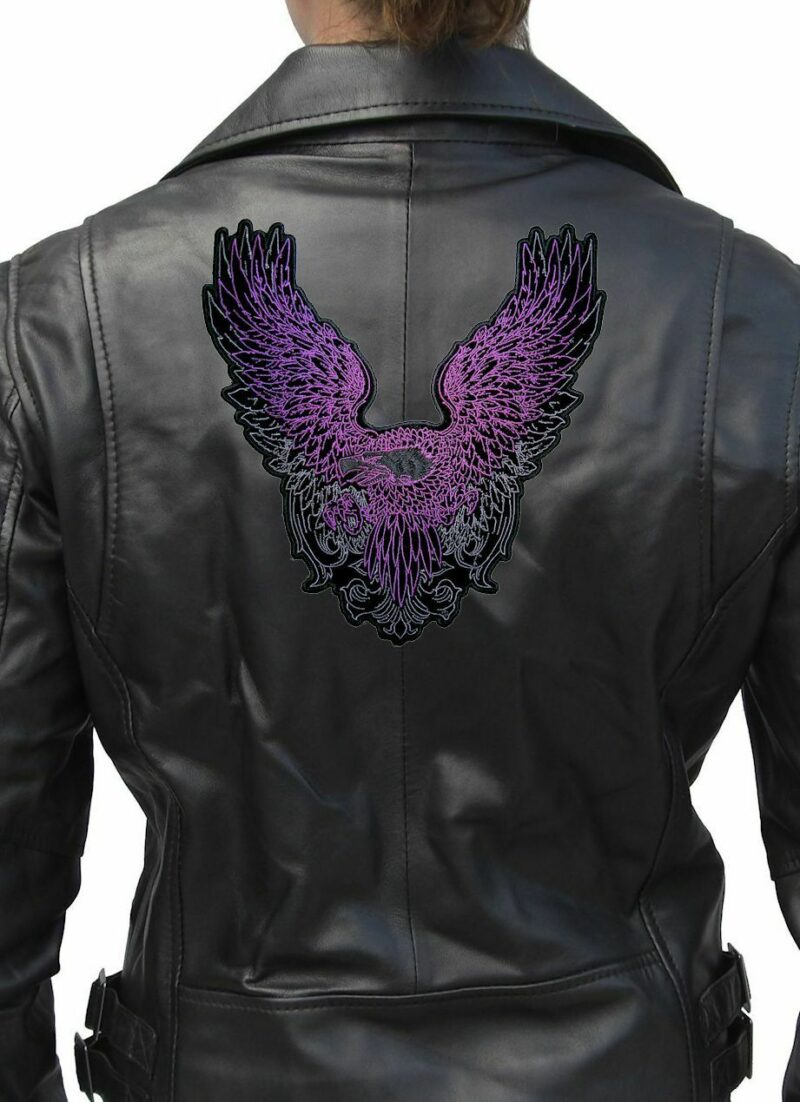 Lady Rider Large Purple Flying American Bald Eagle Embroidered Biker Patch - Image 2