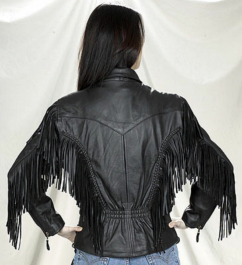 Womens Side Lace Leather Fringe And Braids Motorcycle Jacket Free Shipping - Image 2