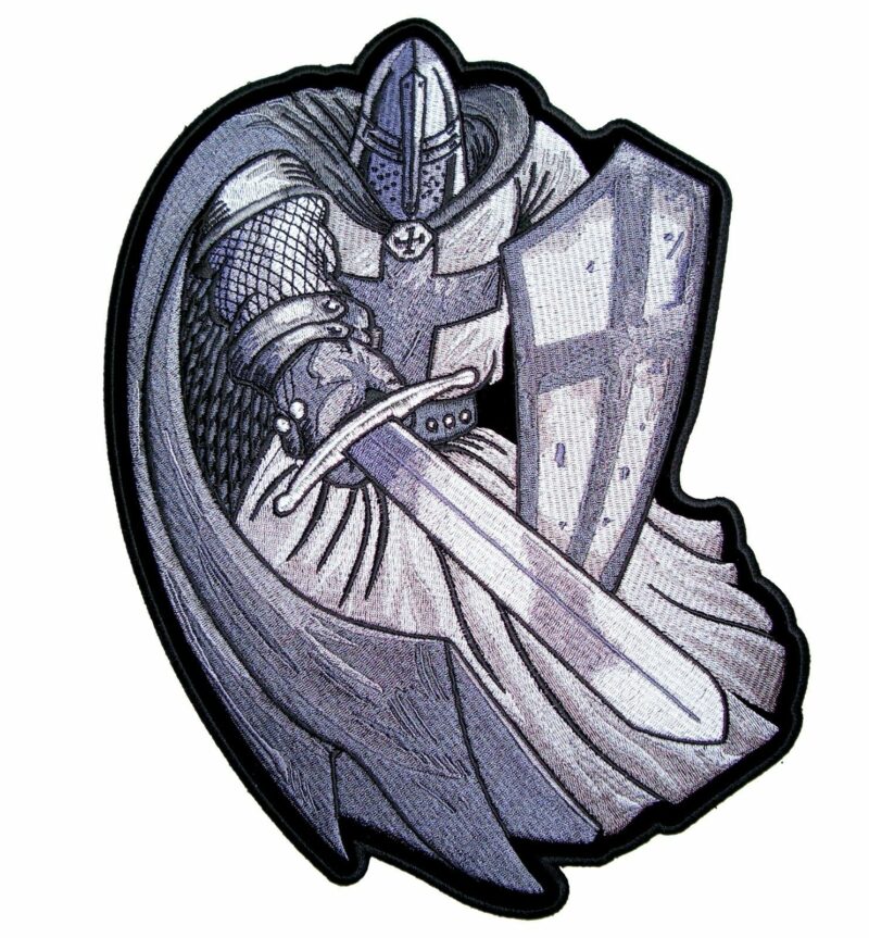 Christian Crusader Templar Knight W Sword Embroidered Patch Silver