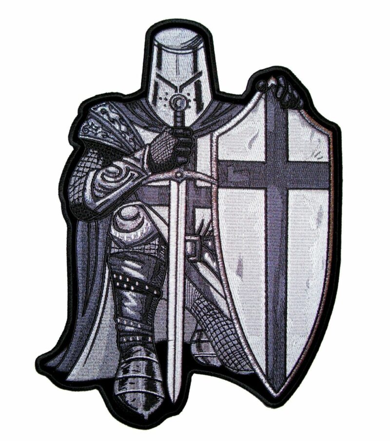 Christian Silver, White Crusader Knight Biker Patch FREE SHIP