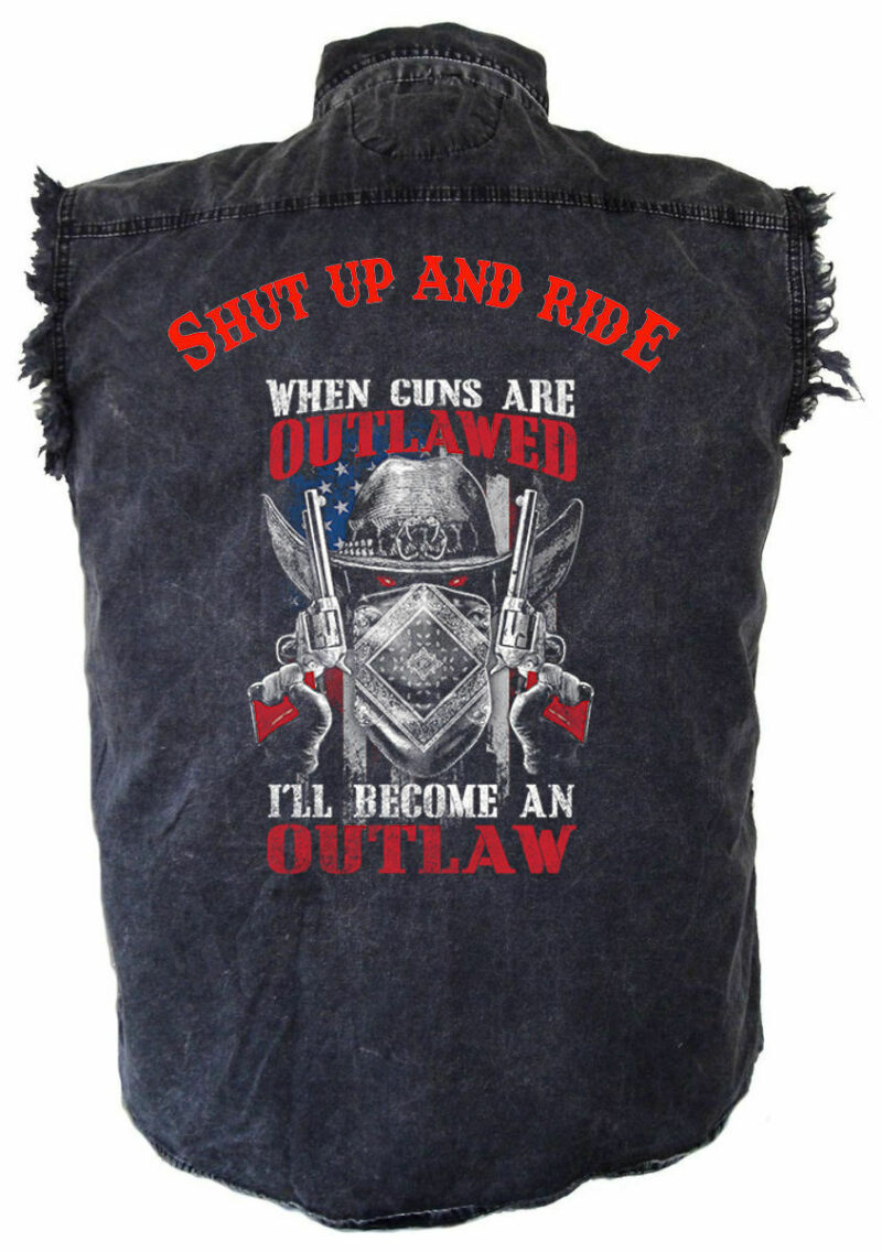Men's Shut Up And Ride When Guns Are Outlawed Acid Washed Denim Biker Shirt