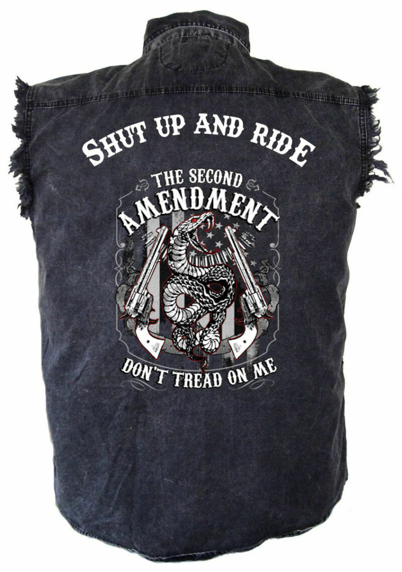 Men's Shut Up And Ride 2nd Amendment Snake Acid Washed Denim Biker Shirt