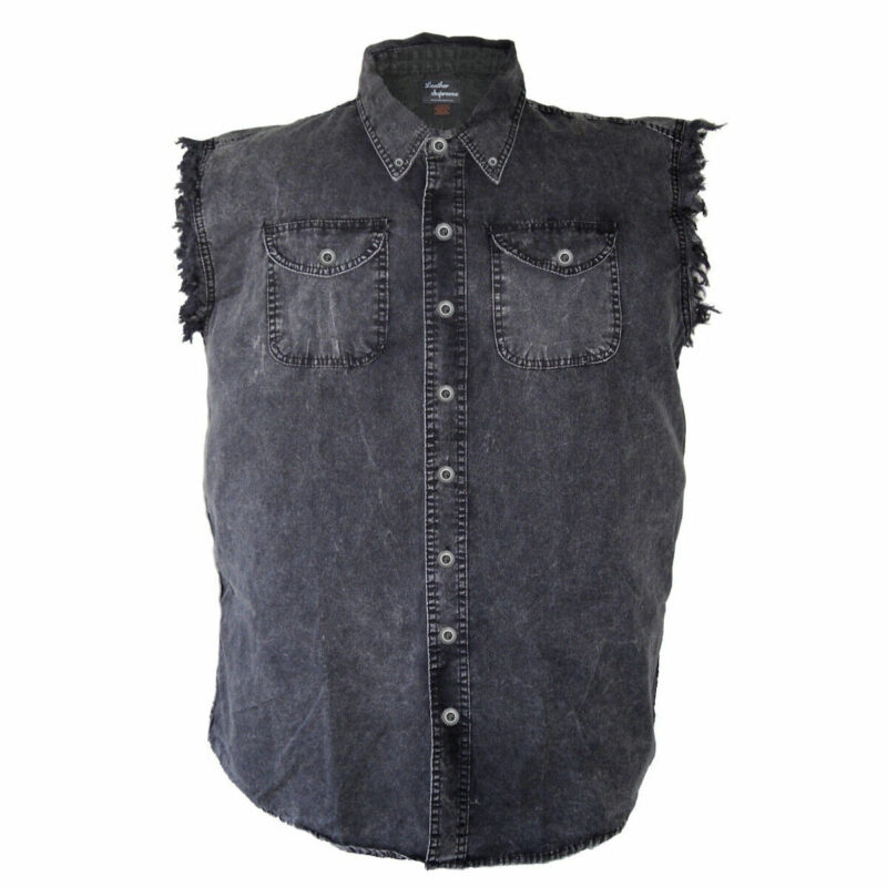 Mens Try That In A Small Town Native American Eagle Charcoal Denim Biker Shirt - Image 2