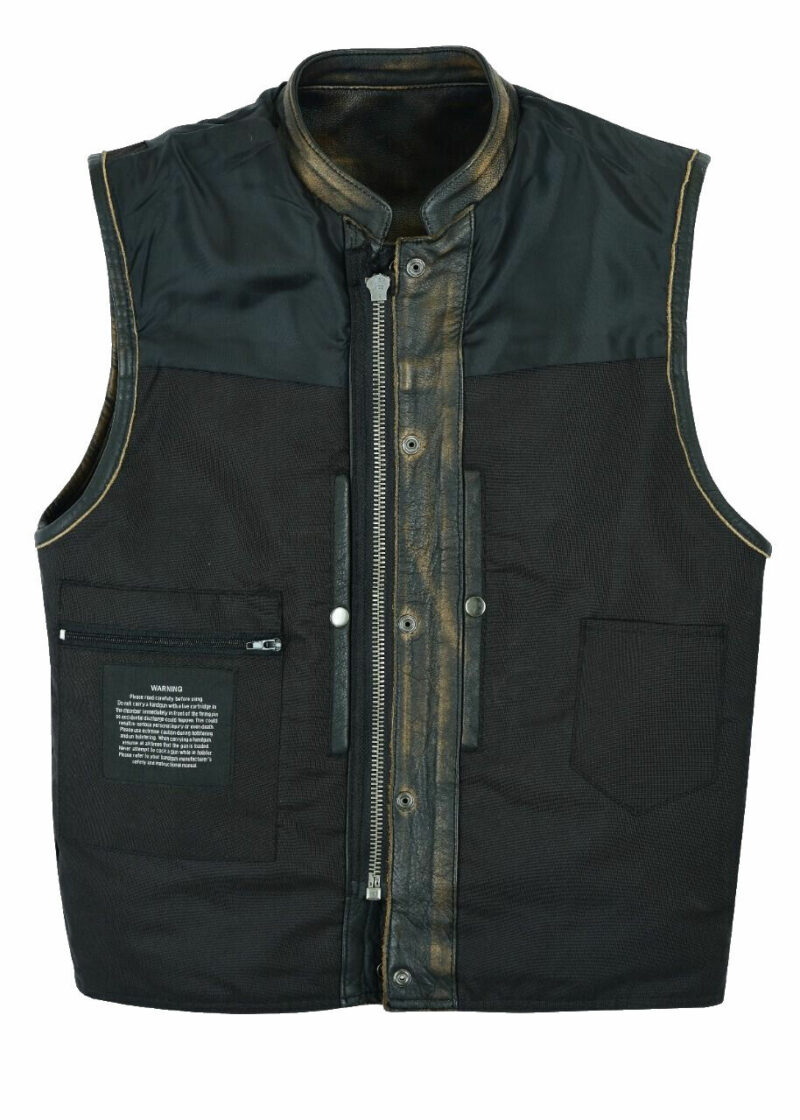 Mens SOA Style Motorcycle Club Distressed Brown Leather Vest Concealed Carry - Image 3