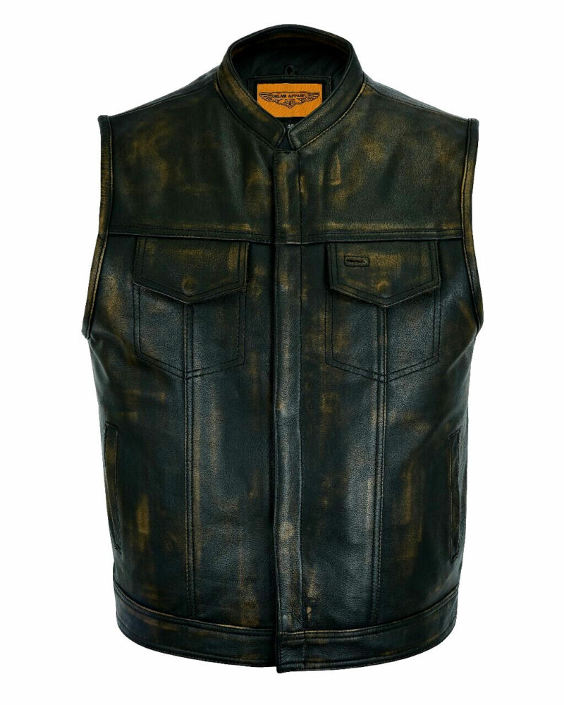 Mens SOA Style Motorcycle Club Distressed Brown Leather Vest Concealed Carry - Image 4
