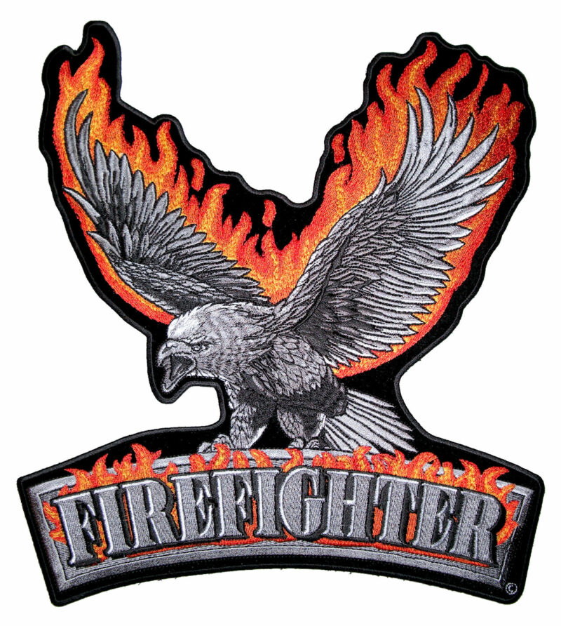 Medium Flaming Eagle Firefighter Fireman Patriotic Embroidered Biker Patch