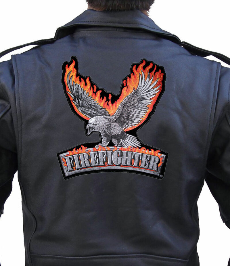 Large Flaming Eagle Firefighter Fireman Patriotic Embroidered Biker Patch - Image 2
