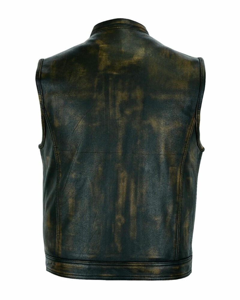 Mens SOA Style Motorcycle Club Distressed Brown Leather Vest Concealed Carry - Image 2