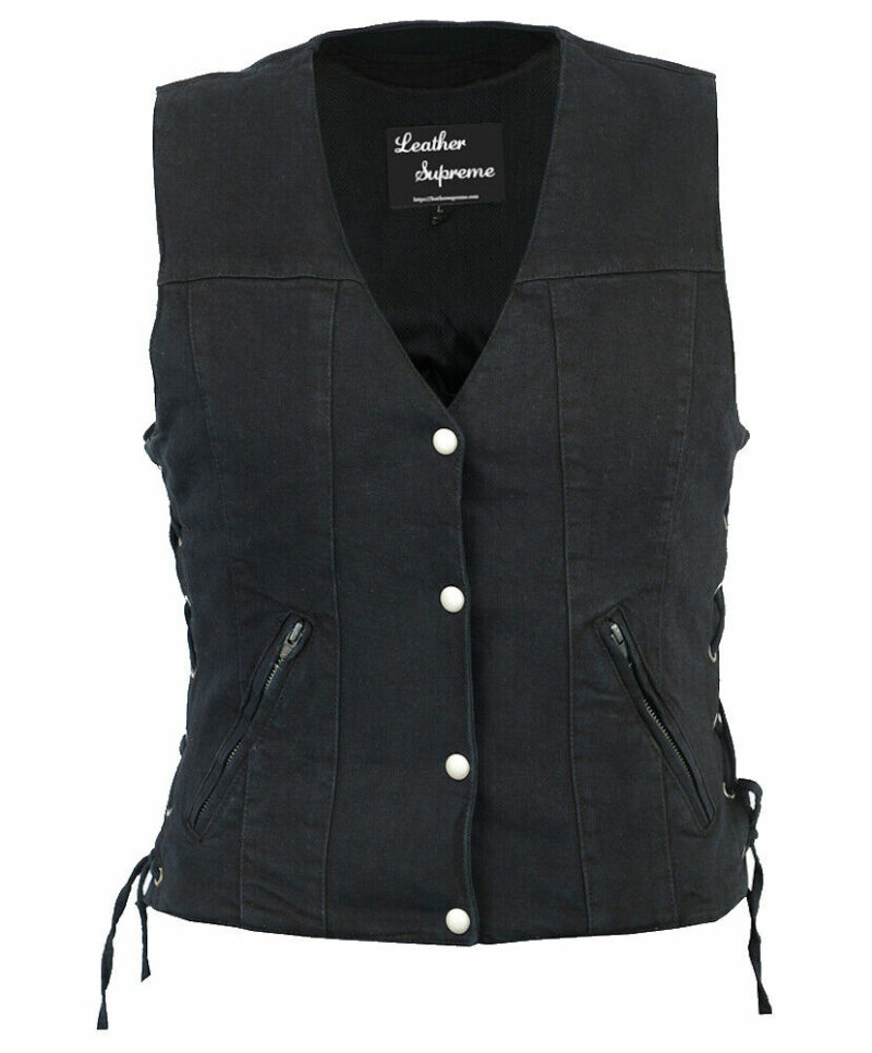 Womens Concealed Carry Denim Biker Vest Outlaw Marilyn Monroe Lady Biker Design - Image 3