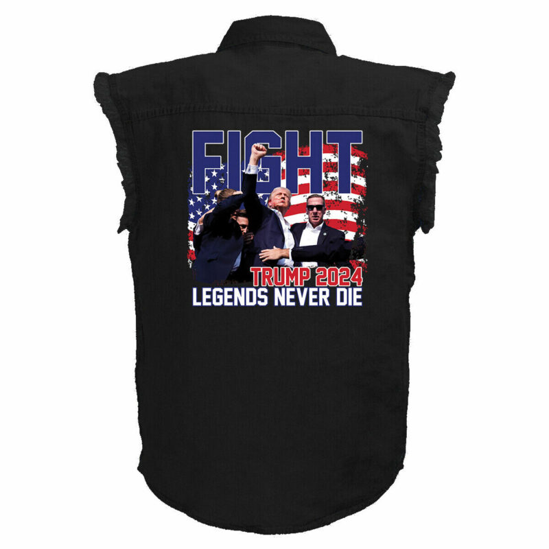 Mens Donald Trump Fight Fight Fight MAGA Design On Black Denim Biker Shirt