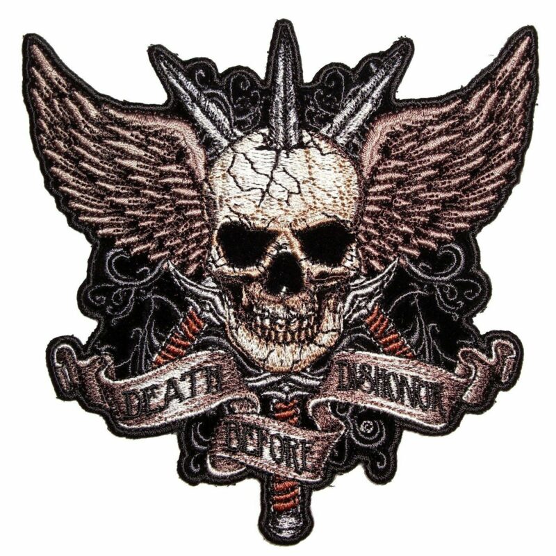 Mens Acid Washed Denim Sleeveless Biker Shirt Death Before Dishonor Biker Patch - Image 3