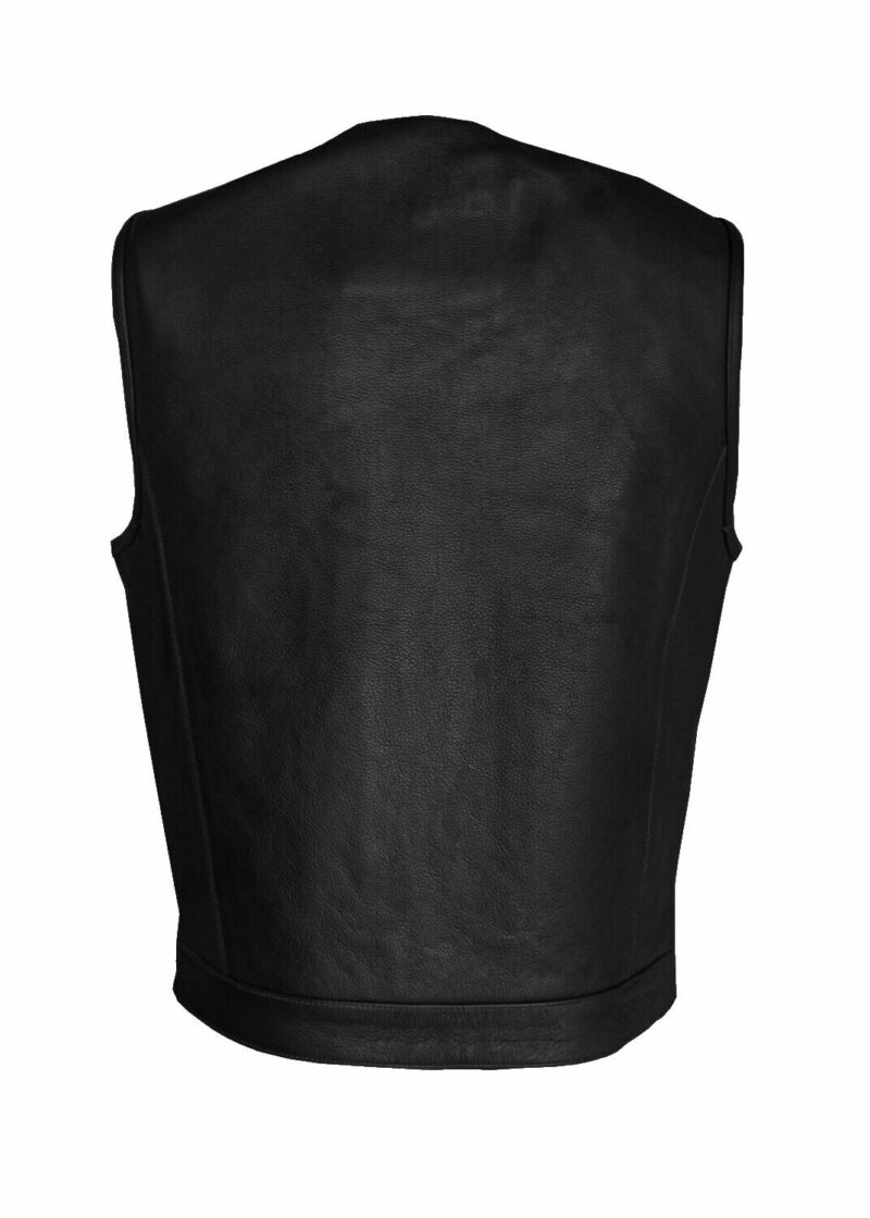 Mens SOA Style Motorcycle Club Black Leather Vest Concealed Carry Pockets - Image 2