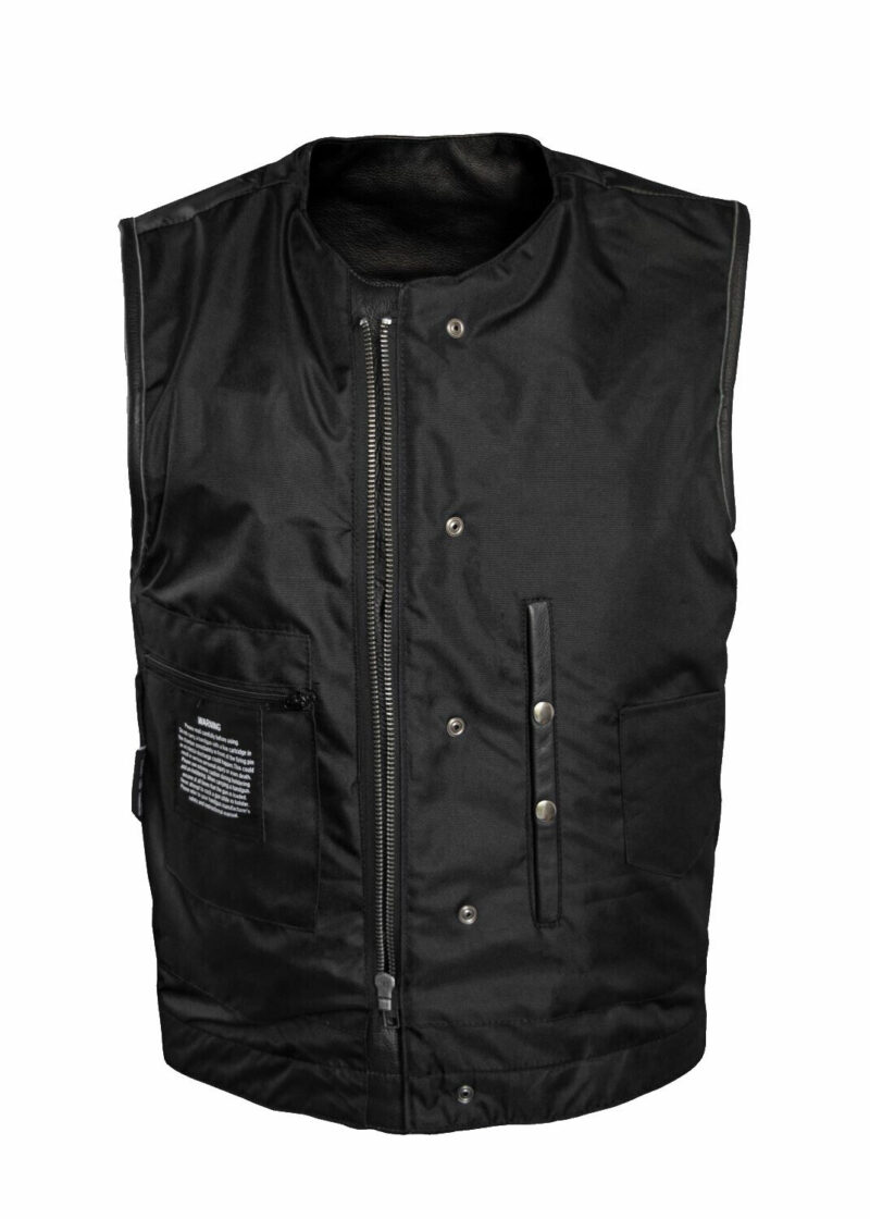 Mens SOA Style Motorcycle Club Black Leather Vest Concealed Carry Pockets - Image 3