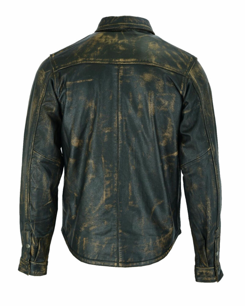 Mens Distressed Brown Cowhide Leather Shirt With Concealed Carry Gun Pockets - Image 2