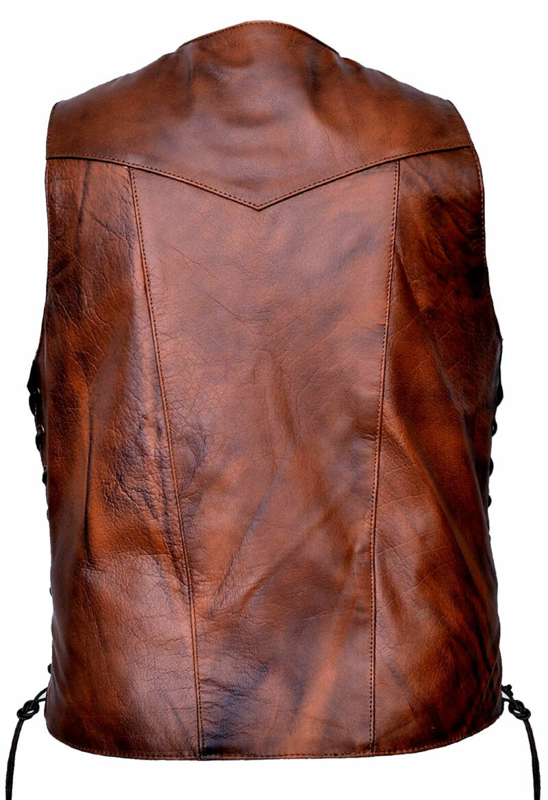 New mens 10 Pockets Concealed Carry Retro Brown Buffalo Hide Leather Vest - Image 2