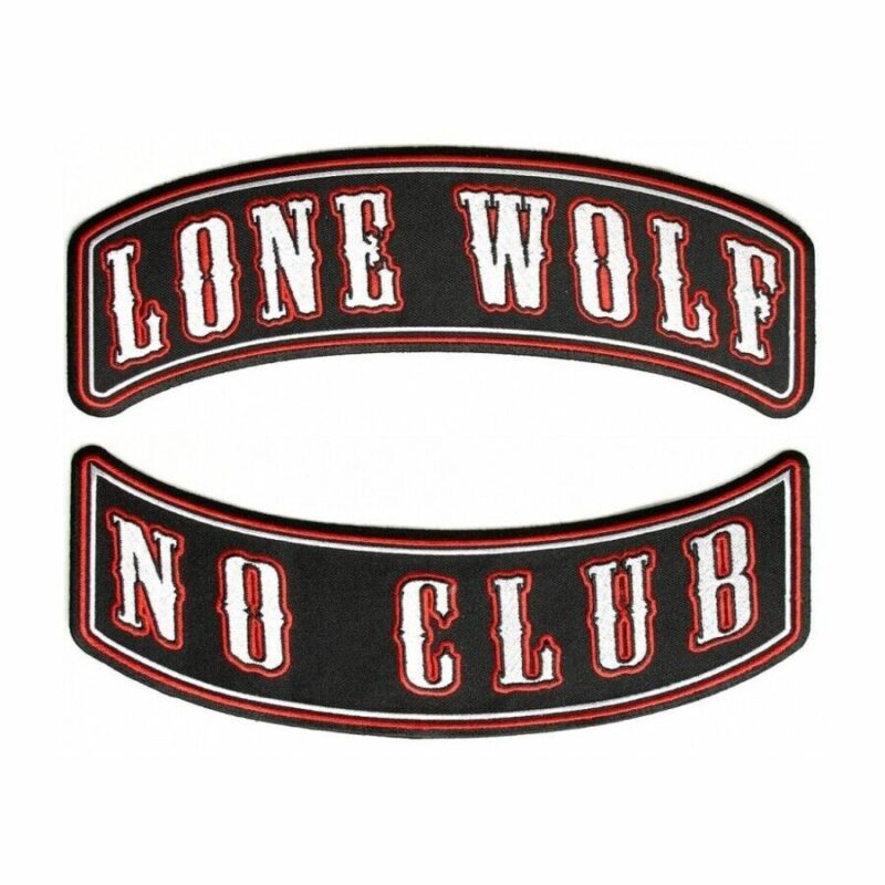 Large Lone Wolf No Club 3 PC Gray Wolf And Rockers Embroidered Biker Patch Set - Image 3
