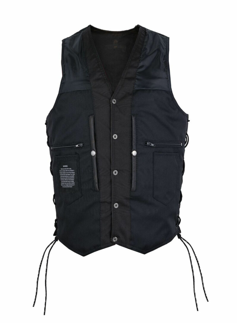 Mens Distressed Brown 10 Pocket Leather Biker Vest Concealed Carry Side Laces - Image 3