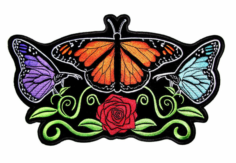 Womens Butterfly, Butterflies And Rose Embroidered Biker Patch FREE SHIP