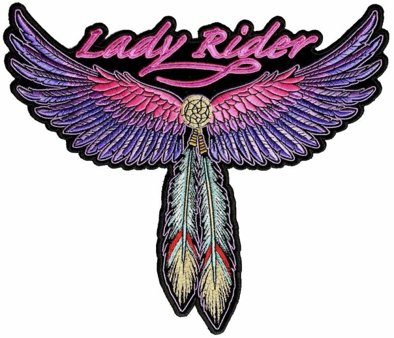 Lady Rider Wings, Feathers Embroidered Biker Patch Large FREE SHIP