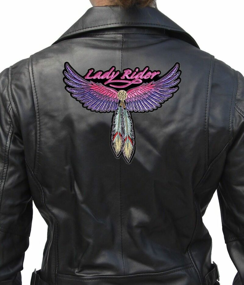 Lady Rider Wings, Feathers Embroidered Biker Patch Large FREE SHIP - Image 2