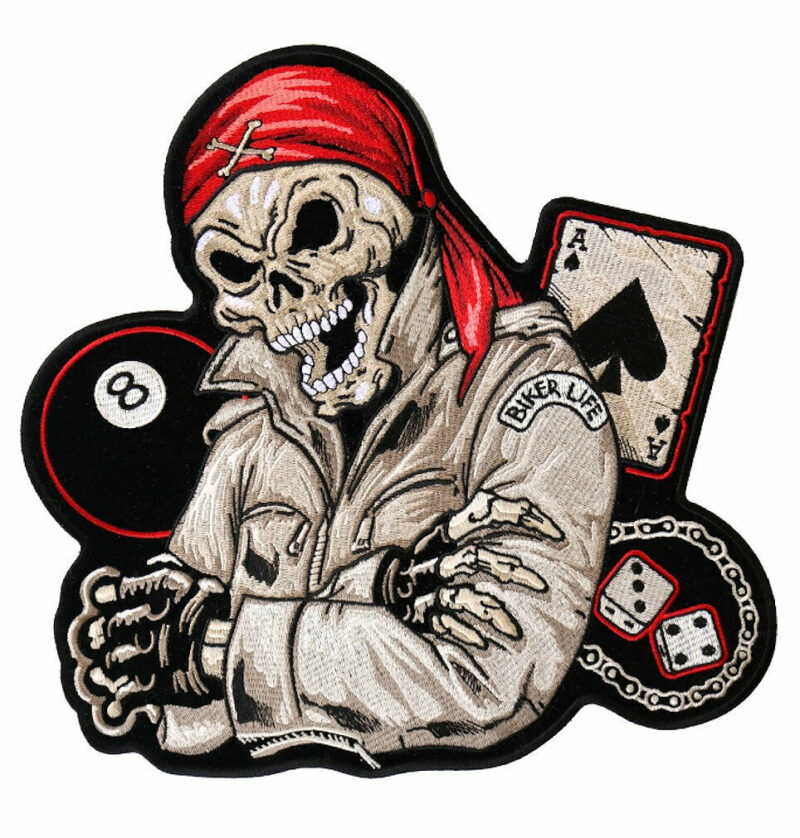 Motorcycle Biker Life Guy Skeleton Skull Embroidered Biker Patch Large FREE SHIP