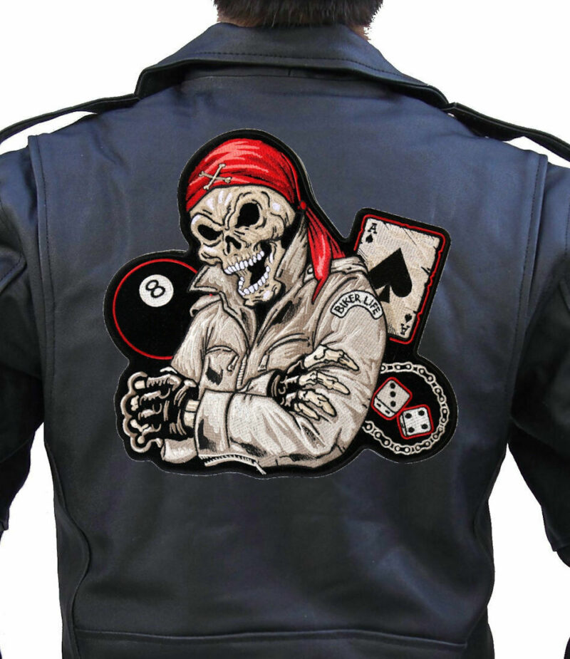 Motorcycle Biker Life Guy Skeleton Skull Embroidered Biker Patch Large FREE SHIP - Image 2