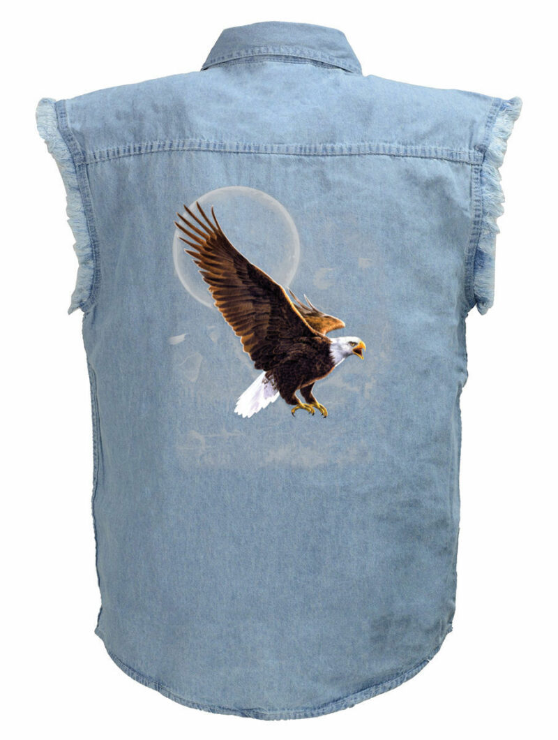 Eagle In The Moonlight Motorcycle Shirt Mens Blue Denim Sleeveless