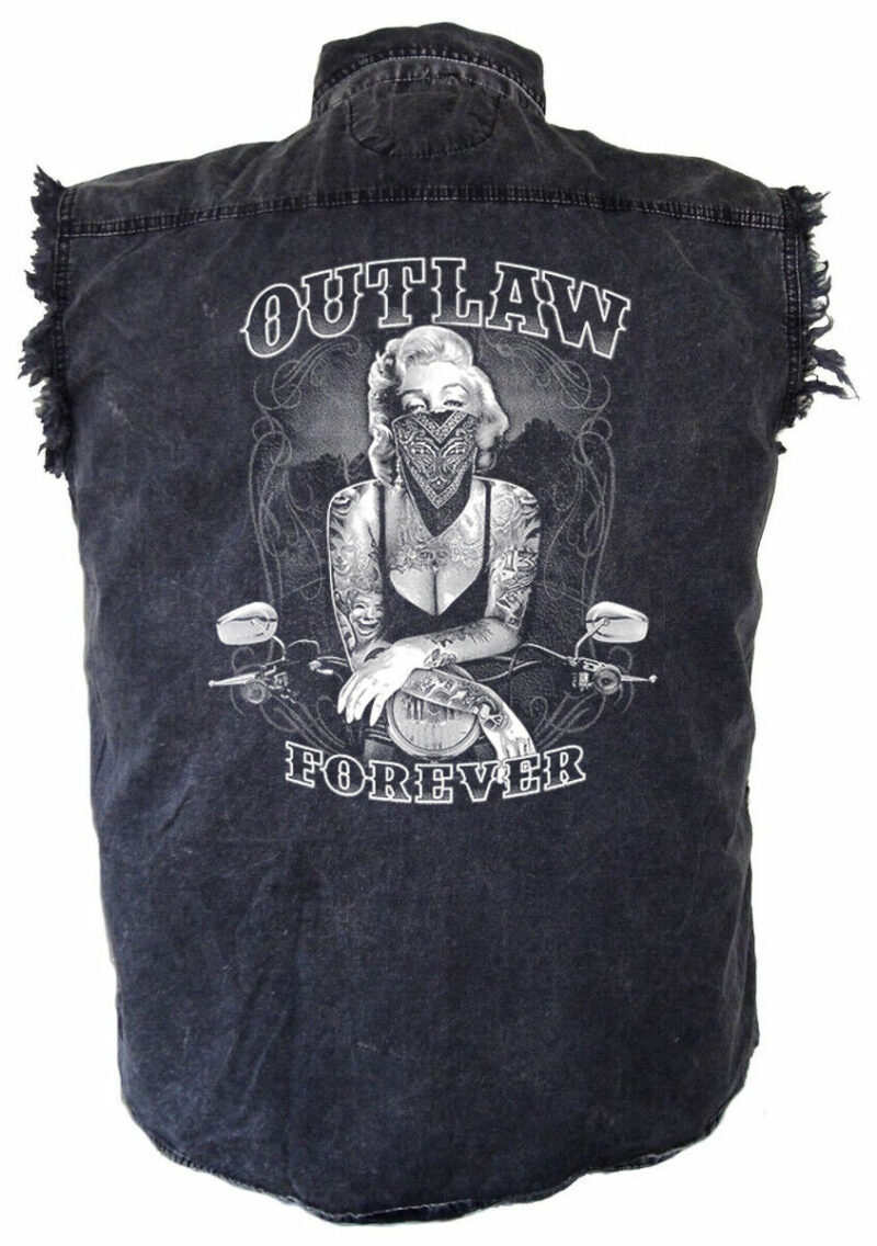 Marilyn Monroe Outlaw Motorcycle Cutoff Biker Shirt Mens Acid Washed