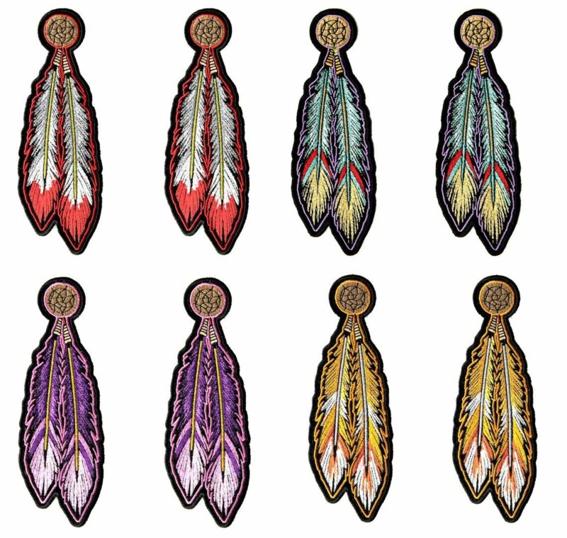 Native American Feathers 8 Piece Set Embroidered Patches 2 Per Color Set 1