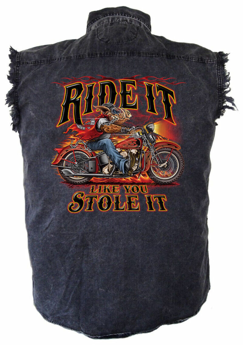 Mens Acid Washed Ride It Like You Stole It Hog Motorcycle Cutoff Biker Shirt