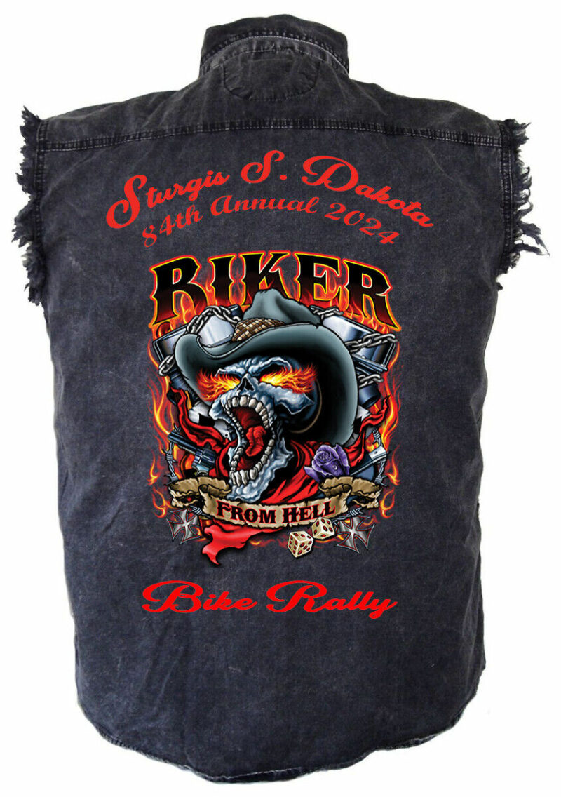 Mens 2024 Sturgis Bike Rally Biker From Hell Charcoal Denim Shirt