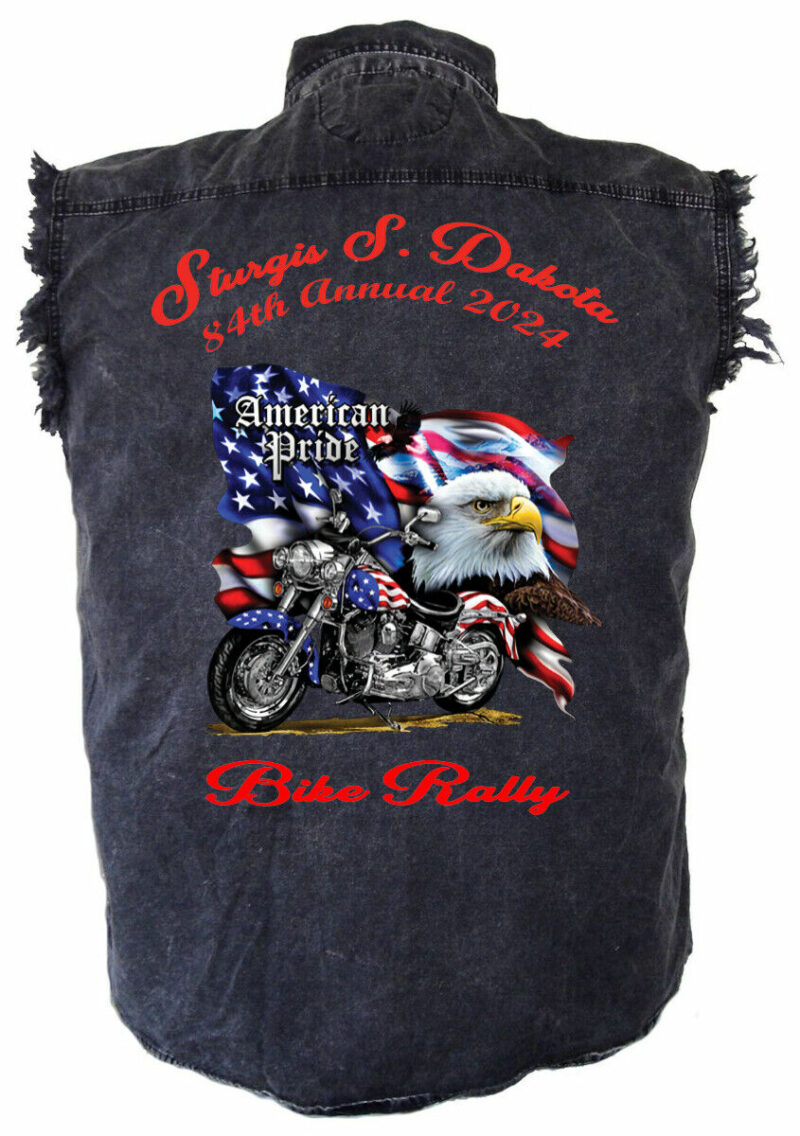 Mens 2024 Sturgis Bike Rally American Motorcycle Eagle Charcoal Denim Shirt