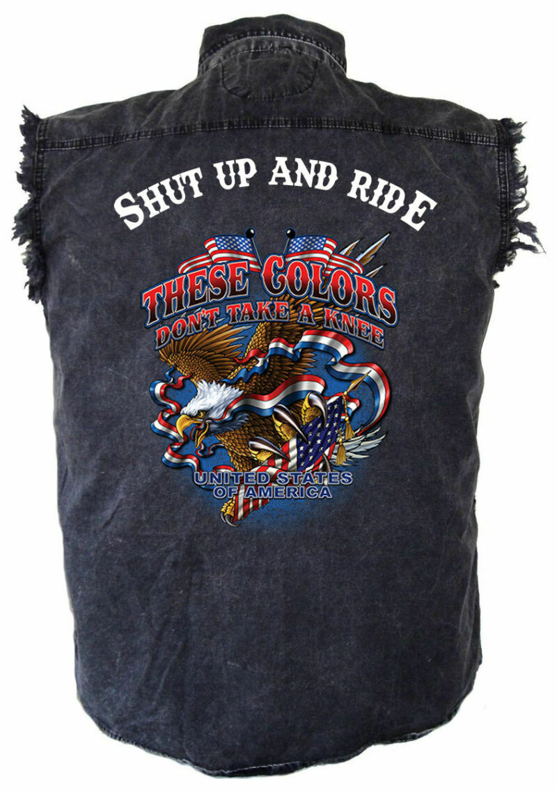Men's Shut Up And Ride These Colors Military Acid Washed Denim Biker Shirt