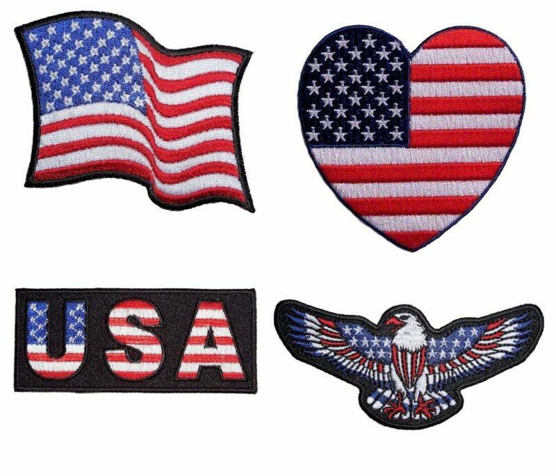 Patriotic American Flag Shapes Set Of 4 Embroidered Patches Set 4