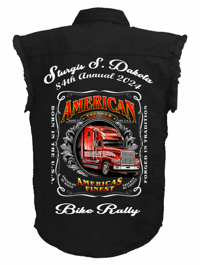 Mens 2024 Sturgis Bike Rally American Trucker Black Denim Shirt