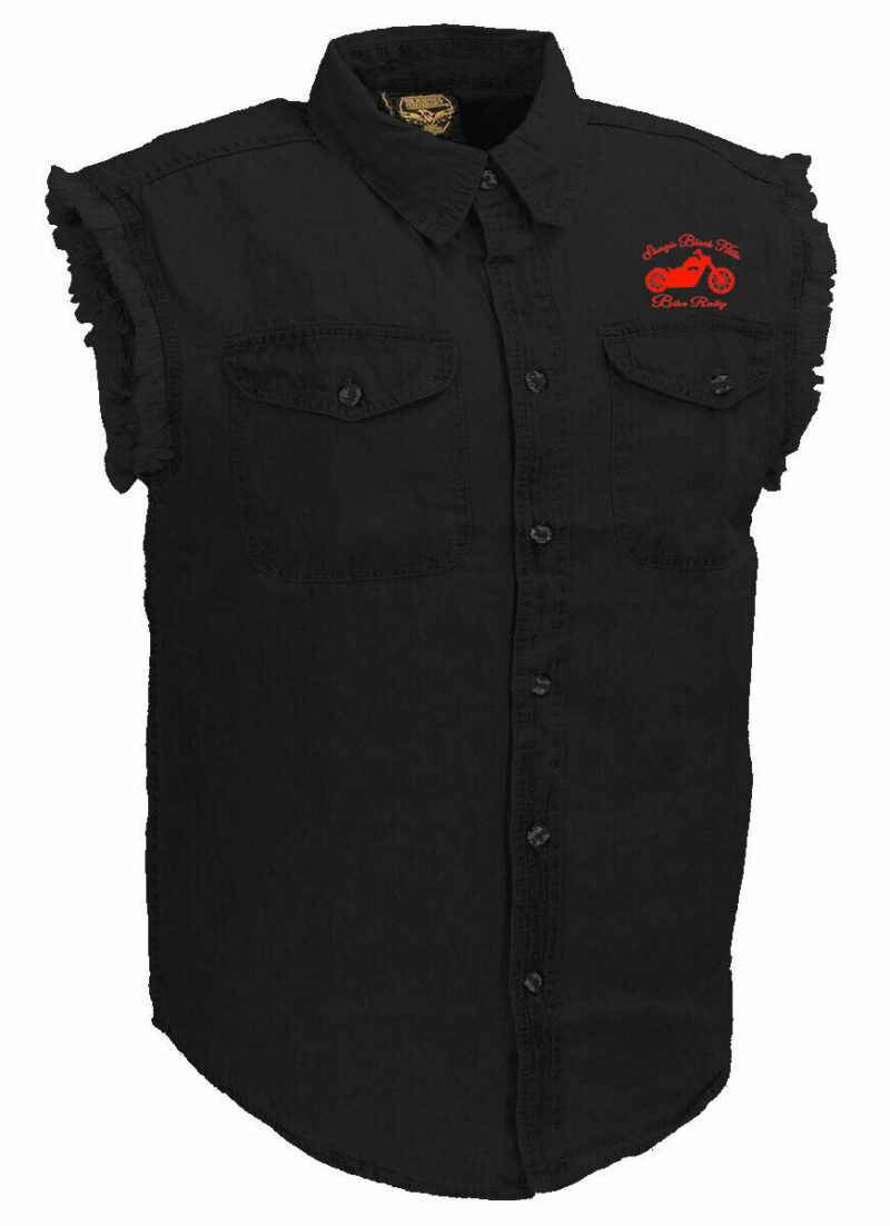 Mens Sturgis Bike Rally 2024 Hot Trucker Route 66 Babe Black Biker Denim Shirt - Image 2