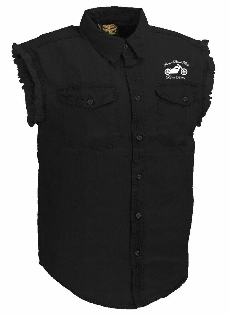 Mens 2024 Sturgis Bike Rally Riding Grim Reaper Black Denim Shirt - Image 2