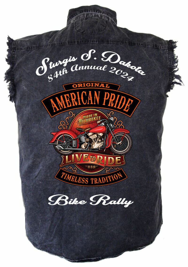 Mens 2024 Sturgis Bike Rally Live To Ride Motorcycle Charcoal Denim Shirt