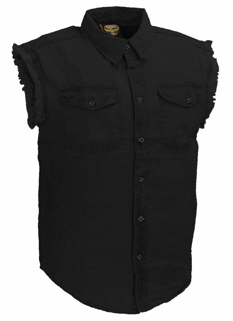 Mens Grim Reaper Flames Skulls Scythes Design On Black Twill Denim Biker Shirt - Image 2