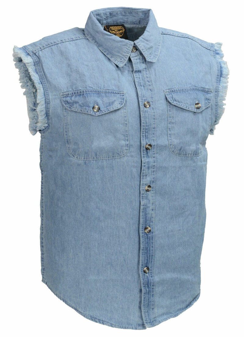 Mens Biker Forever Eagle Design On Blue Denim Biker Shirt - Image 2
