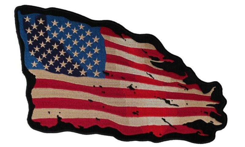 Large Patriotic Distressed And Worn American Flag Embroidered Patch