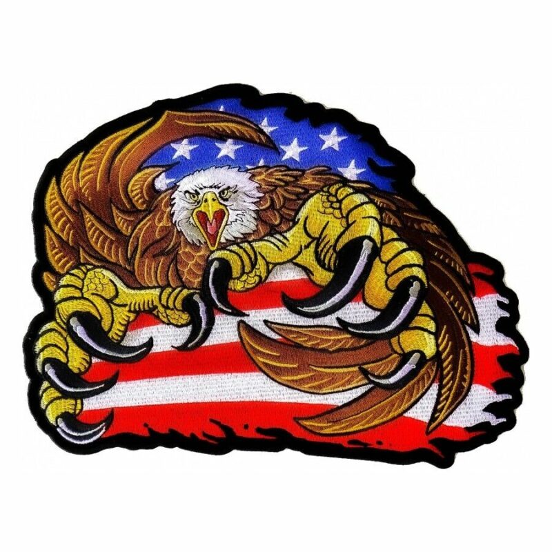 Large Patriotic American Flag Eagle With Talons Out Embroidered Biker Patch