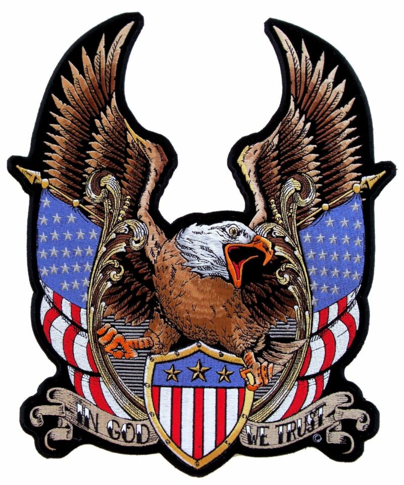 Patriotic Eagles American Flag Set Of Two Embroidered Biker Patches Large Size - Image 3