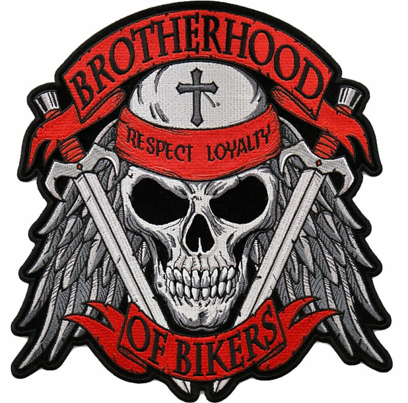 Large Brotherhood Of Bikers Skull Swords Embroidered Biker Patch FREE SHIP