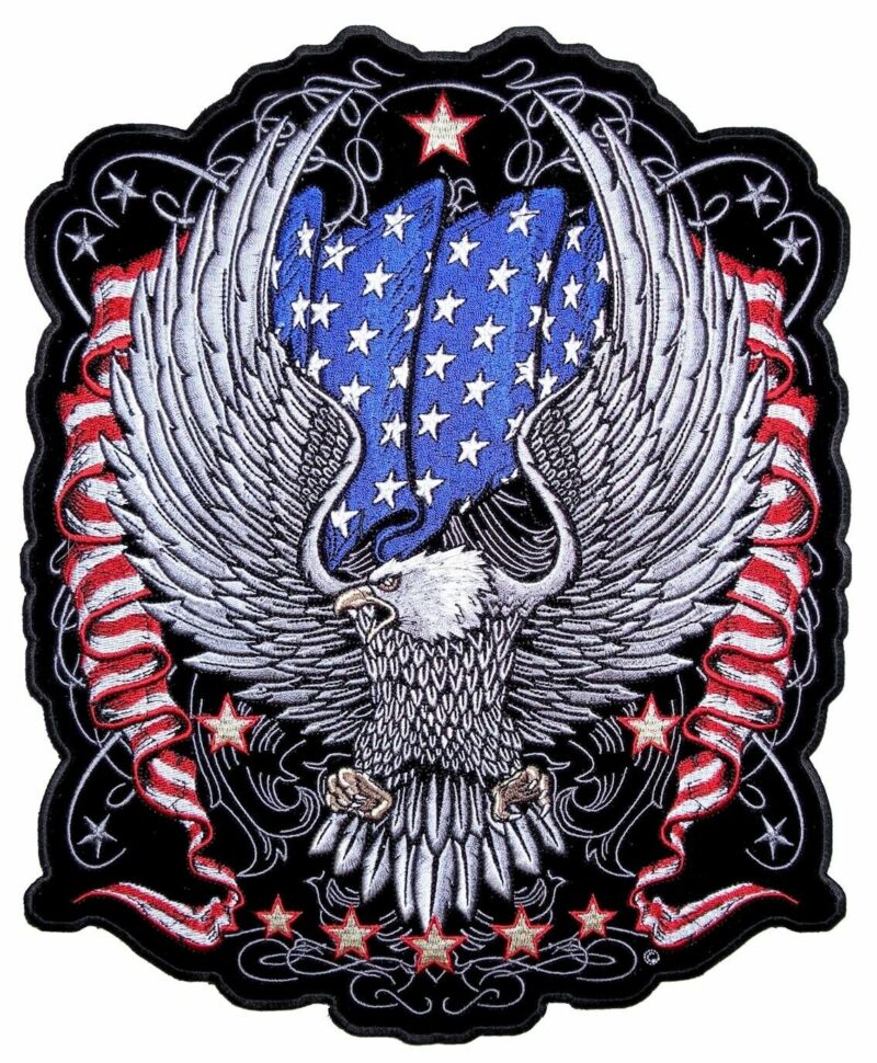 Patriotic Eagles USA Flag Set Of Two Embroidered Biker Patches Large Size - Image 2