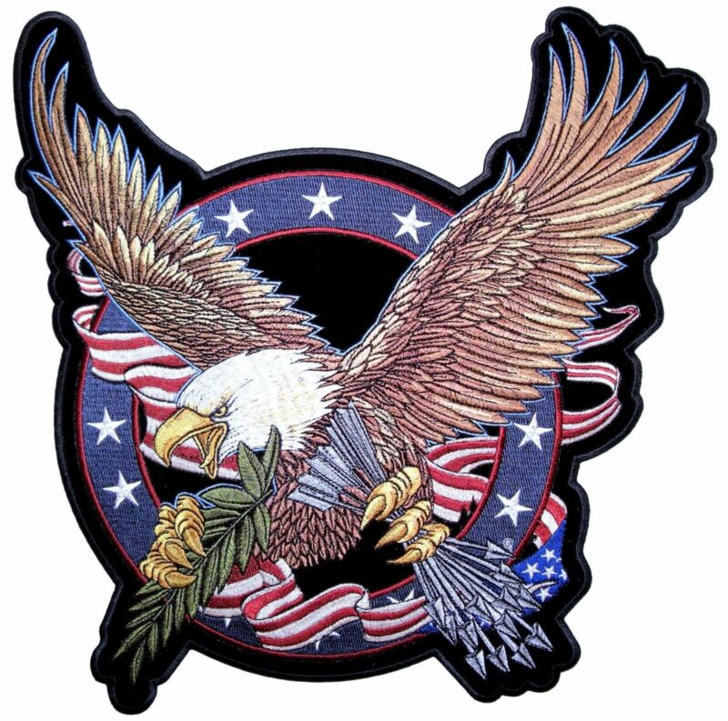 Patriotic Eagles USA Flag Set Of Two Embroidered Biker Patches Large Size - Image 3